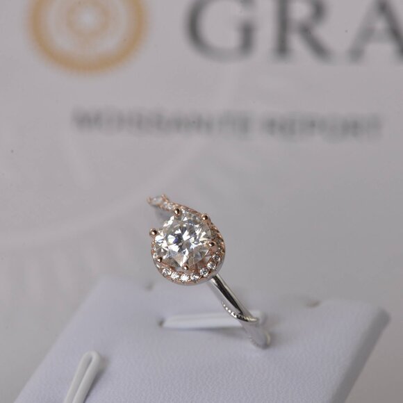 Certified Moissanite Ring 1ct Halo Wedding Engagement NEW 6 - Picture 5 of 9